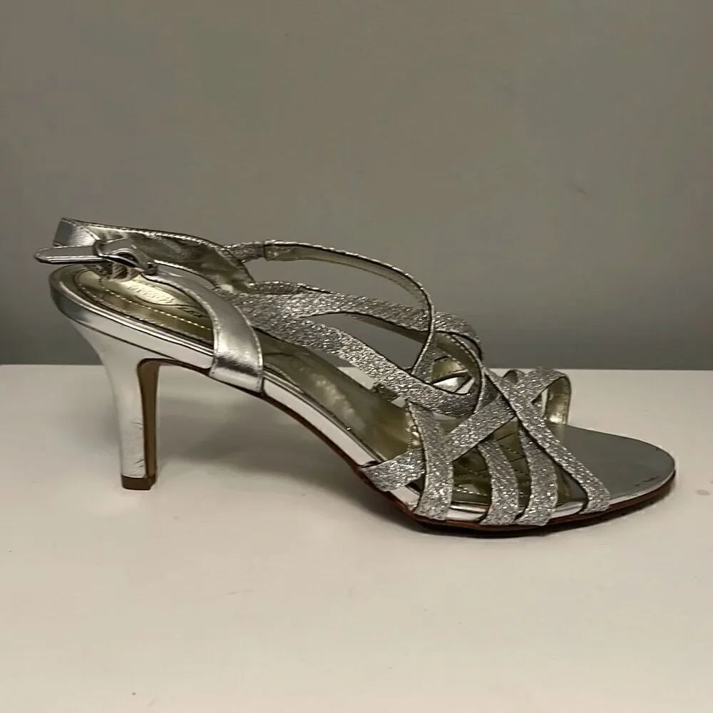 Alfani Alisa Silver Sparkly Strappy Heel Sandals Size 7.5M